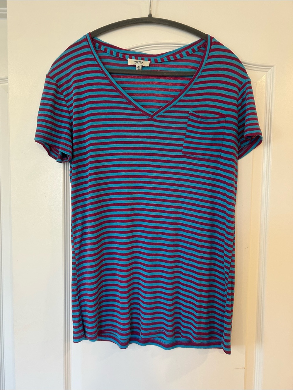 EUC Mayden Los Angeles Striped V-Neck Pocket Tee | Medium